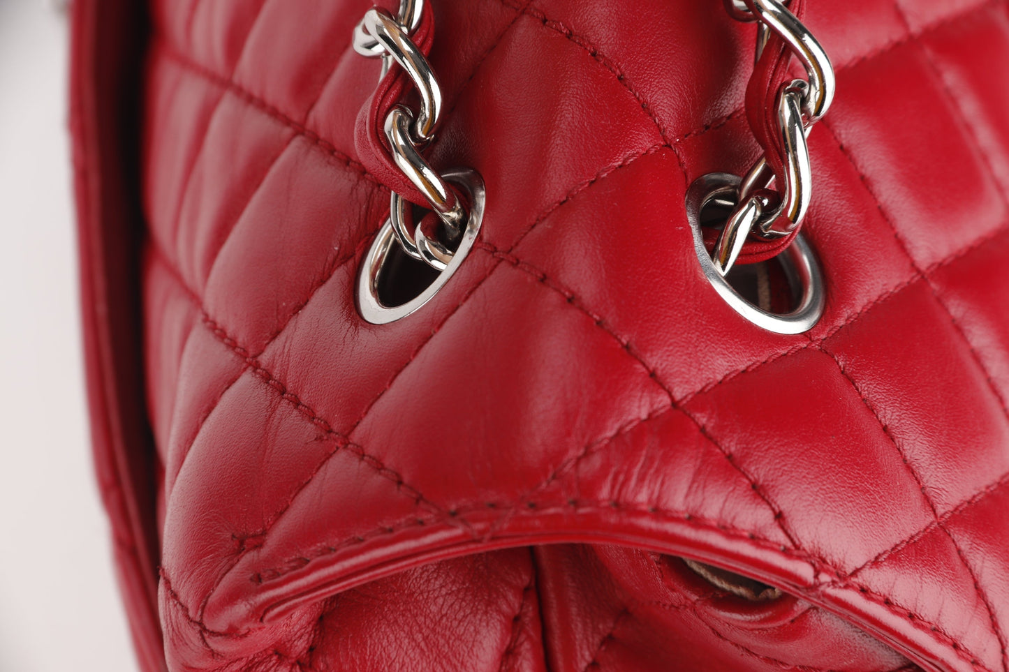 CHANEL RED QUILTED LAMBSKIN 32CM SHOULDER BAG (1466xxxx) SILVER HARDWARE, NO  & DUST COVER