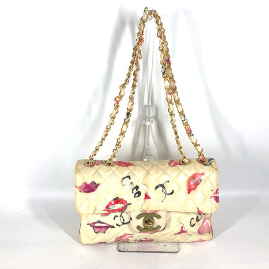 CHANEL Shoulder Bag Patent leather white WChain Bag Quilted Matelasse