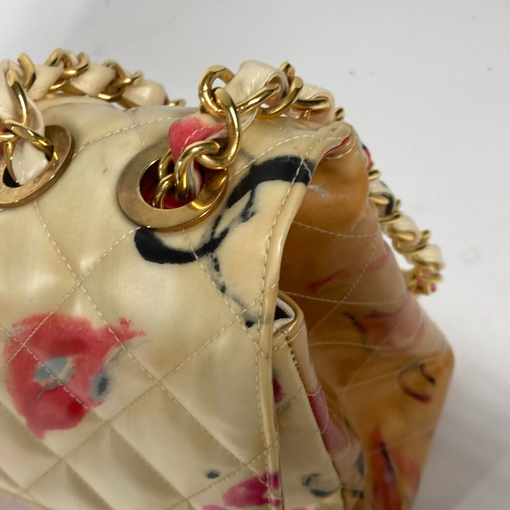 CHANEL Shoulder Bag Patent leather white WChain Bag Quilted Matelasse