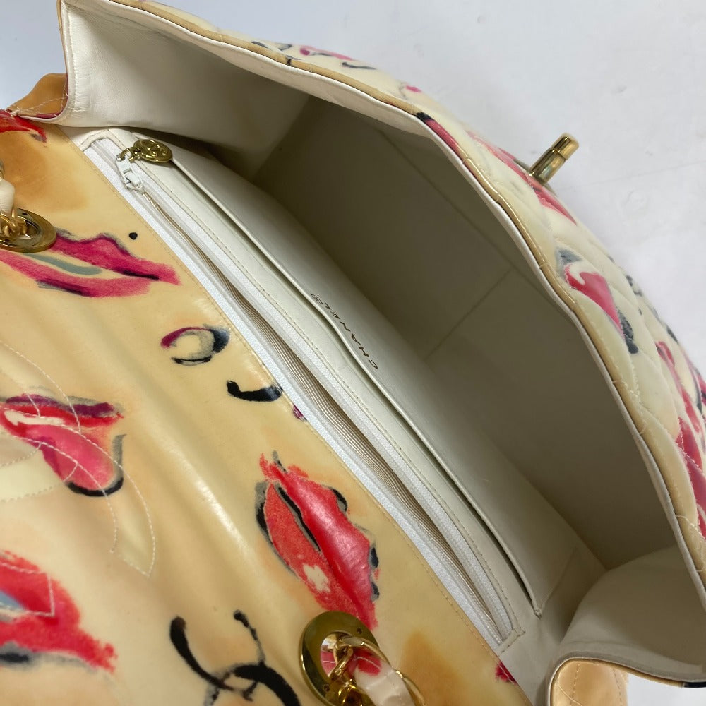 CHANEL Shoulder Bag Patent leather white WChain Bag Quilted Matelasse