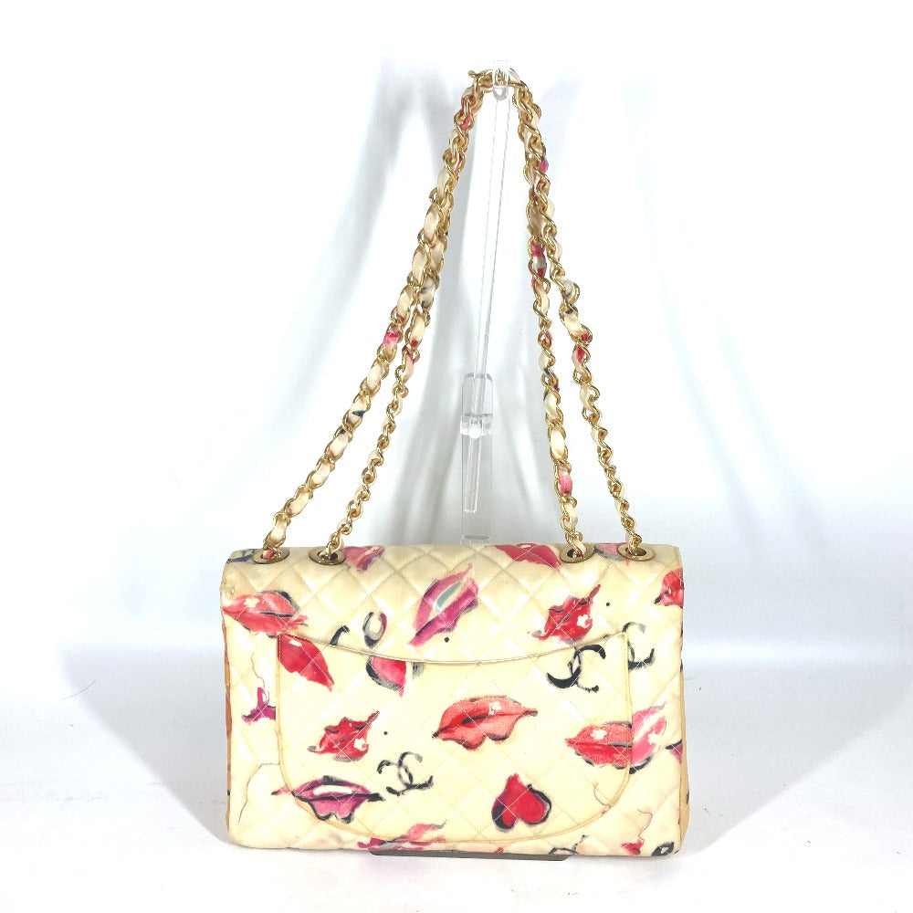 CHANEL Shoulder Bag Patent leather white WChain Bag Quilted Matelasse