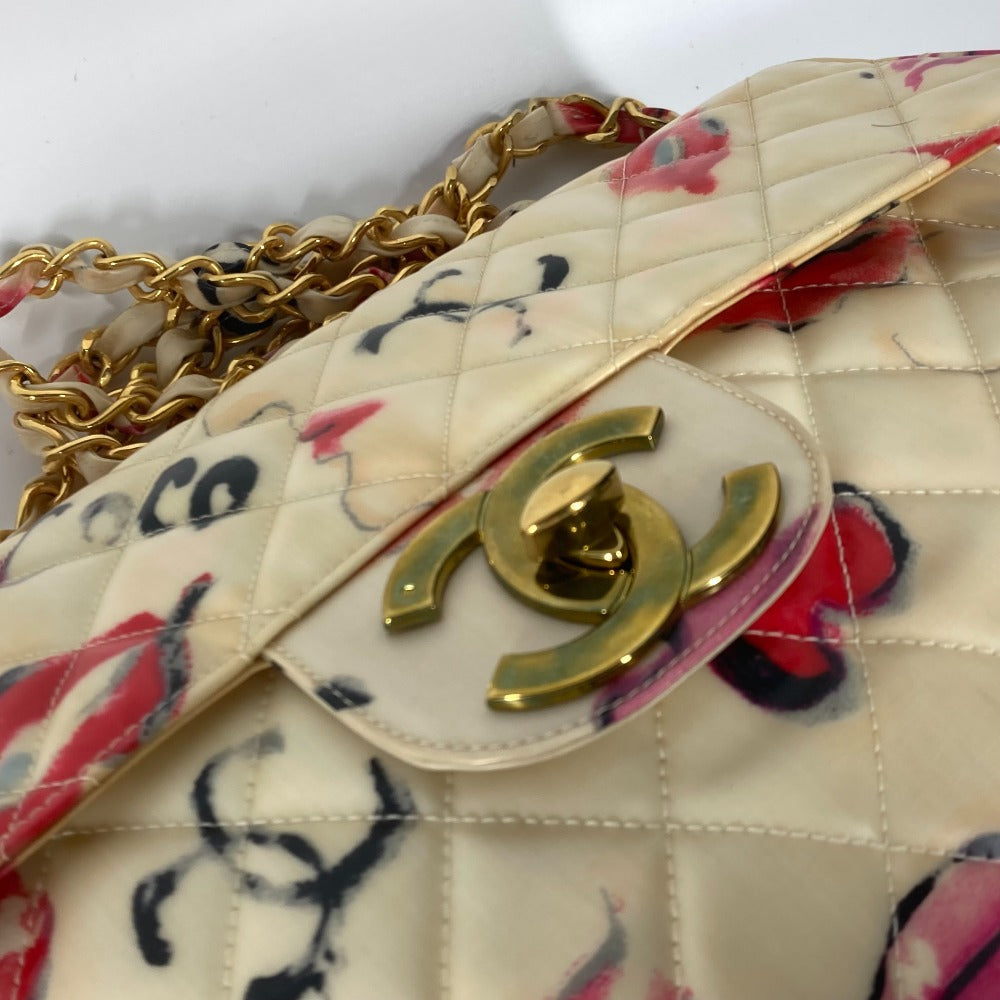 CHANEL Shoulder Bag Patent leather white WChain Bag Quilted Matelasse