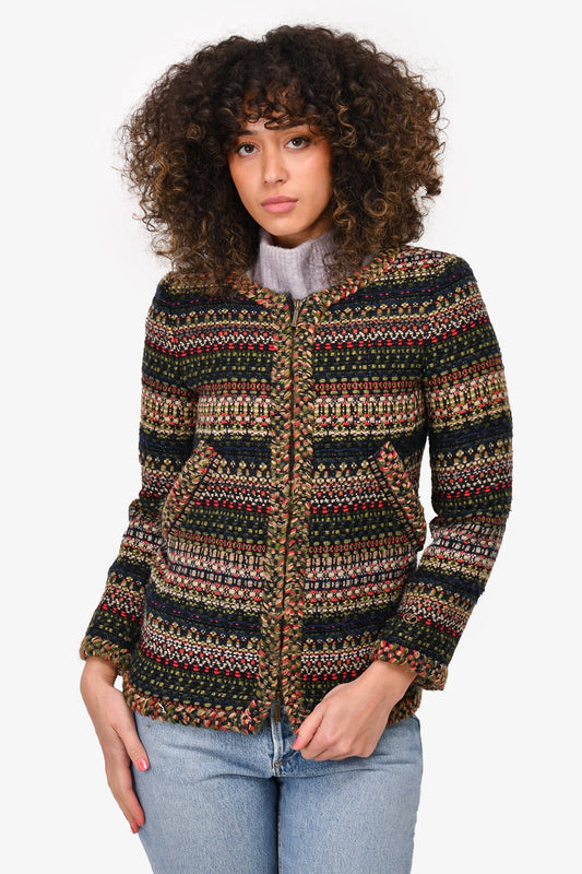 Chanel™ 2018 Multicolour Shoulder Padded Zip Up Tweed Jacket Size 34