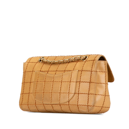 Tan Chanel Lambskin Wild Stitch Chocolate Bar Chain Flap Shoulder Bag