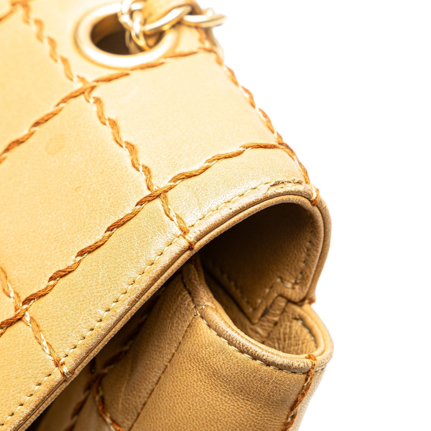 Tan Chanel Lambskin Wild Stitch Chocolate Bar Chain Flap Shoulder Bag