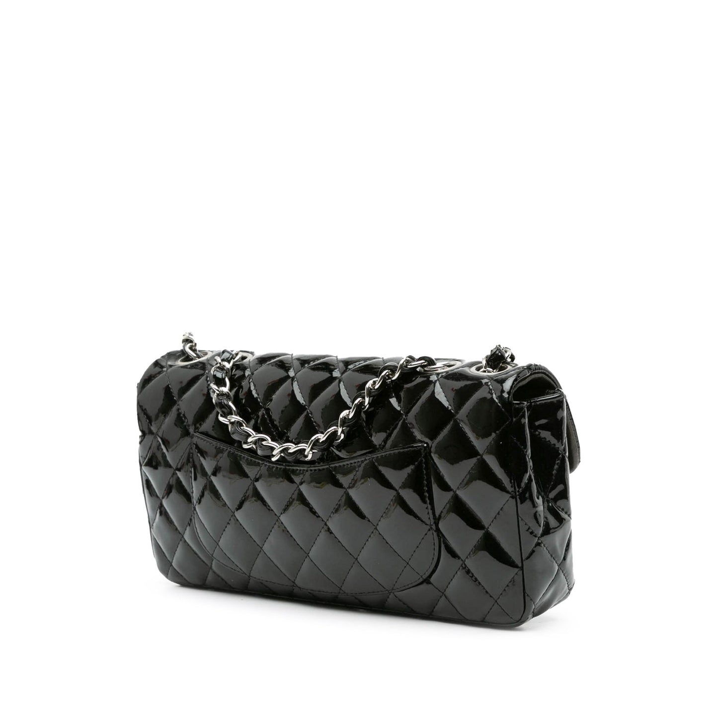 Black Chanel Classic Patent East West Single Flap Shoulder Bag