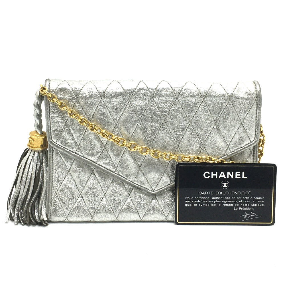 CHANEL Shoulder Bag leather Silverx Gold Metal quilting matelasse Fringe CCCOCO Mark Women Used