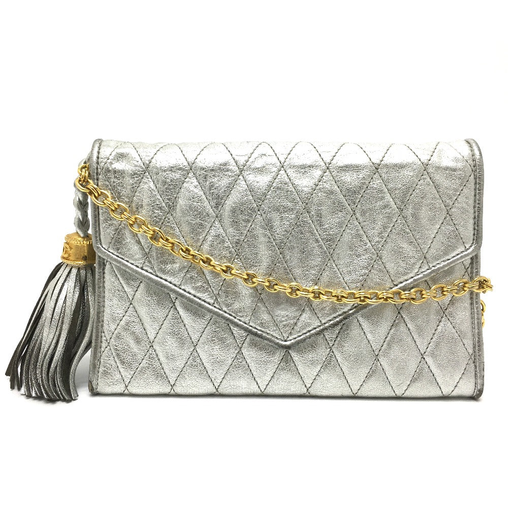 CHANEL Shoulder Bag leather Silverx Gold Metal quilting matelasse Fringe CCCOCO Mark Women Used