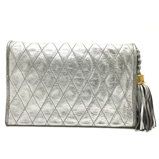 CHANEL Shoulder Bag leather Silverx Gold Metal quilting matelasse Fringe CCCOCO Mark Women Used