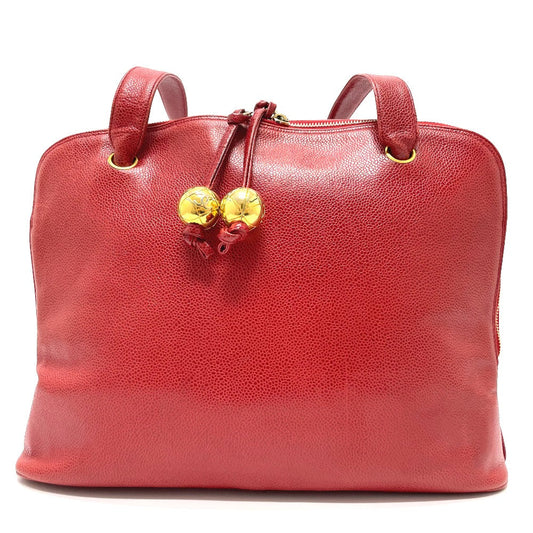 CHANEL Shoulder Bag Caviar skin Red CC COCO Mark Ball charm Women Used