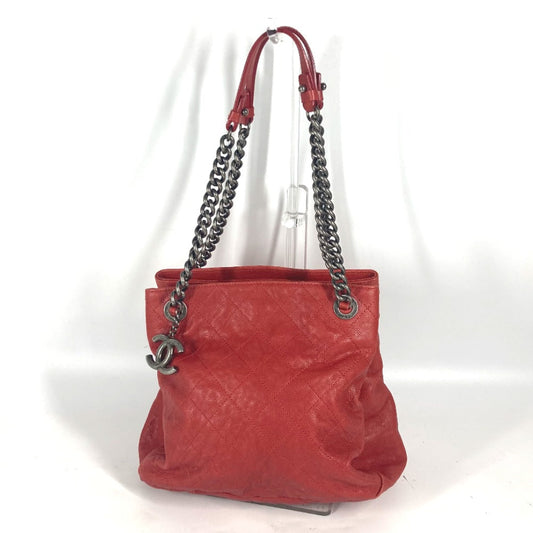 CHANEL Shoulder Bag Caviar skin Red logo CC COCO Mark