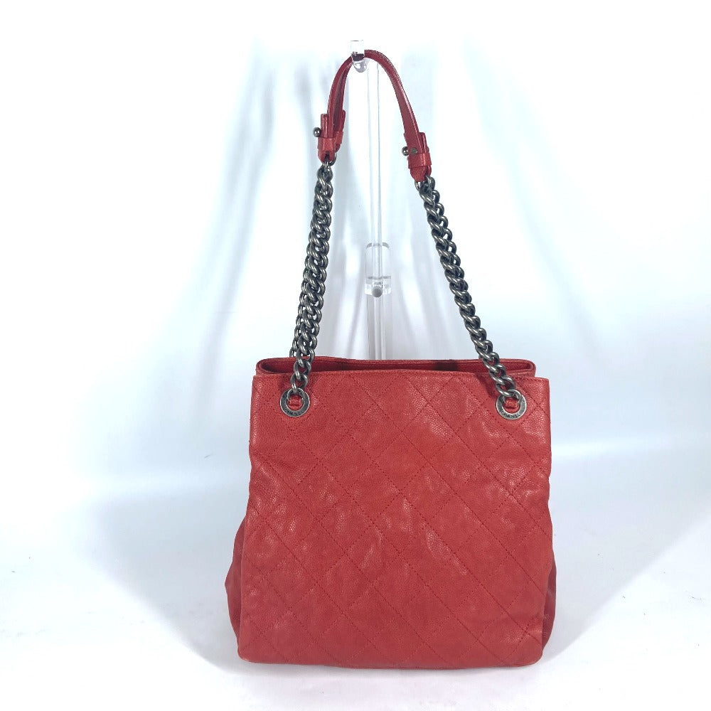 CHANEL Shoulder Bag Caviar skin Red logo CC COCO Mark
