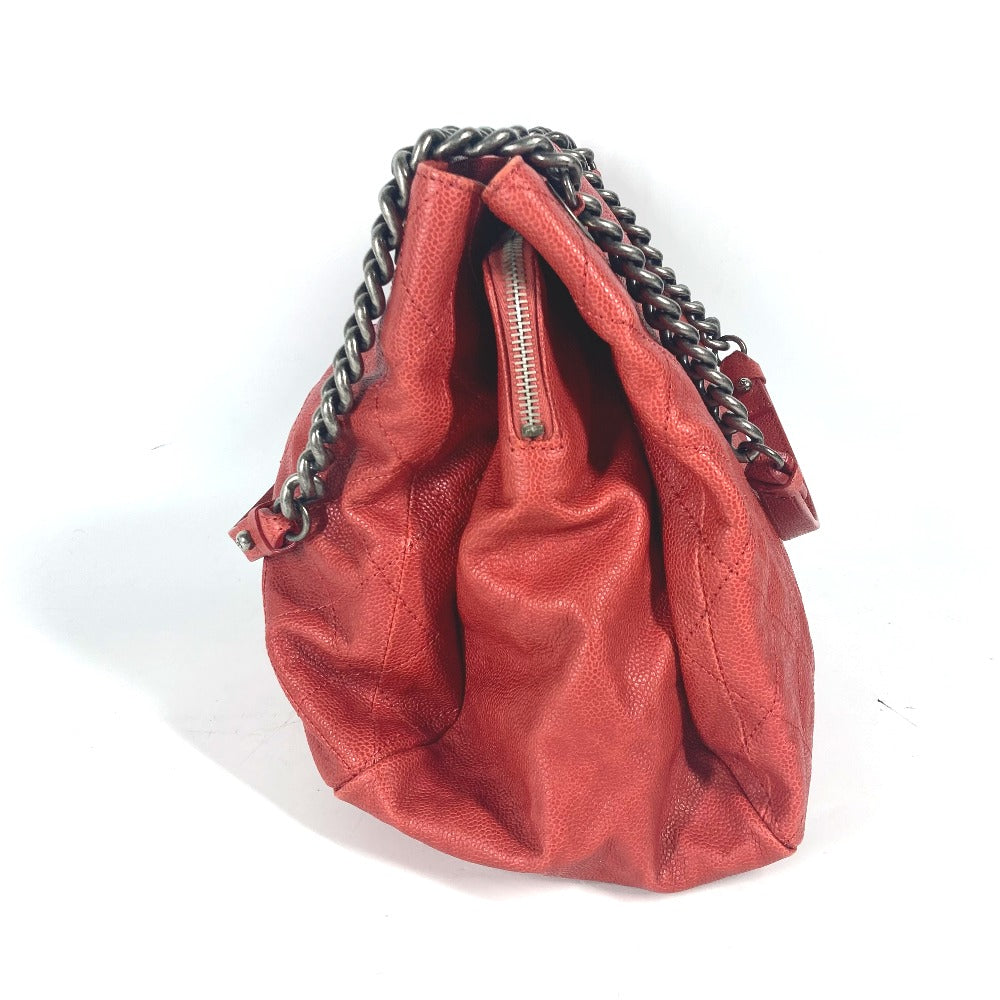 CHANEL Shoulder Bag Caviar skin Red logo CC COCO Mark