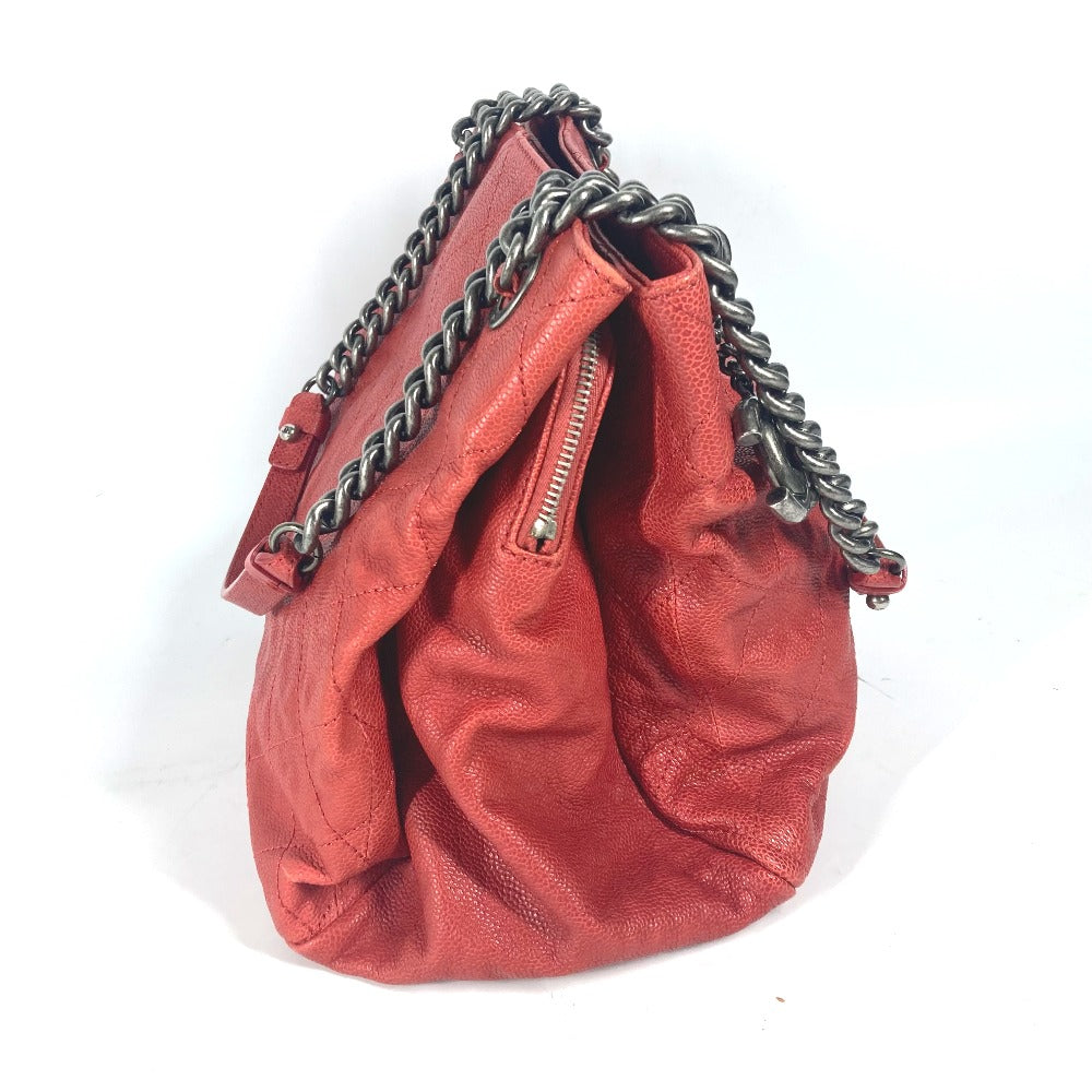 CHANEL Shoulder Bag Caviar skin Red logo CC COCO Mark