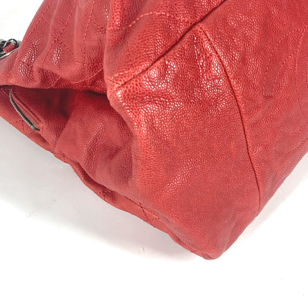 CHANEL Shoulder Bag Caviar skin Red logo CC COCO Mark