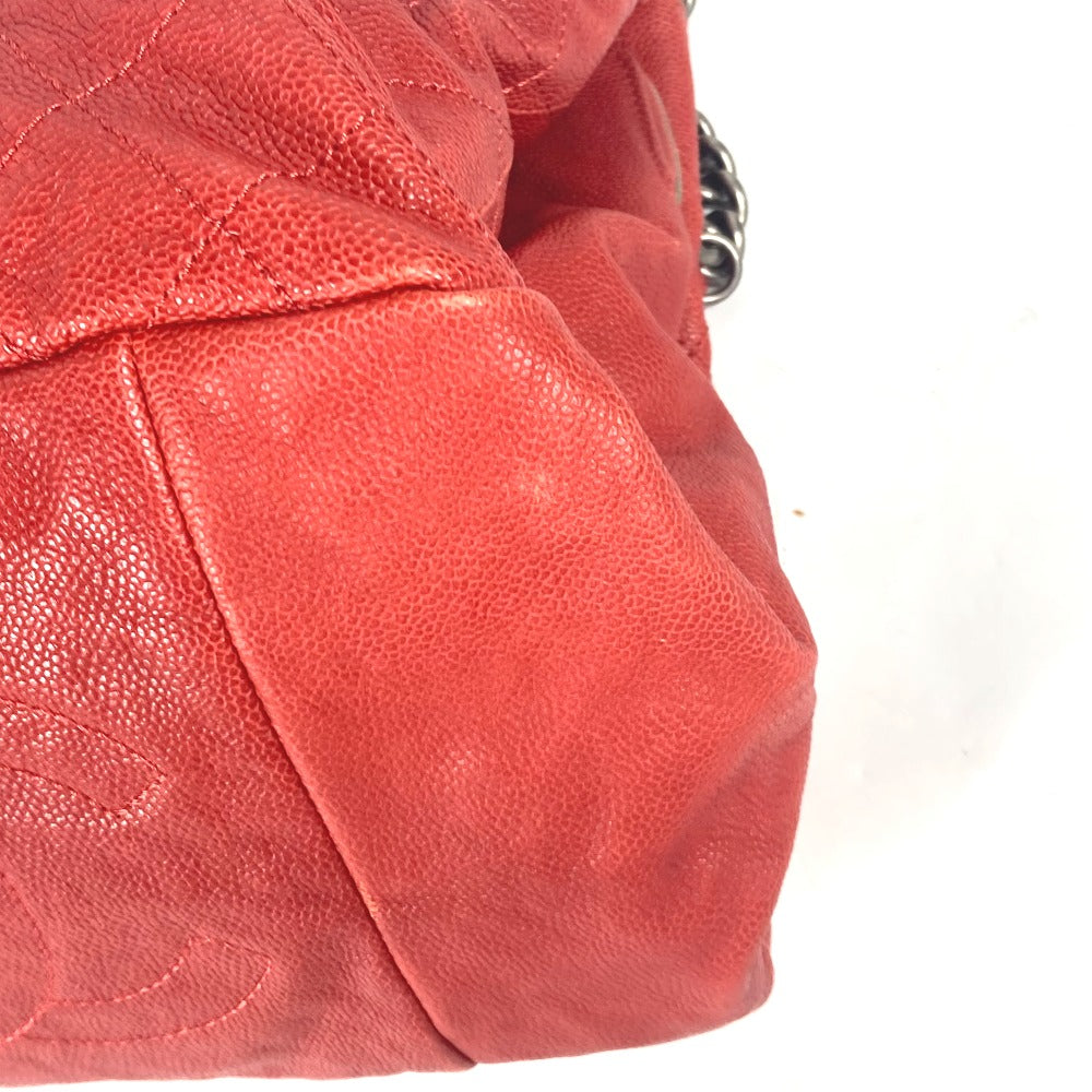 CHANEL Shoulder Bag Caviar skin Red logo CC COCO Mark