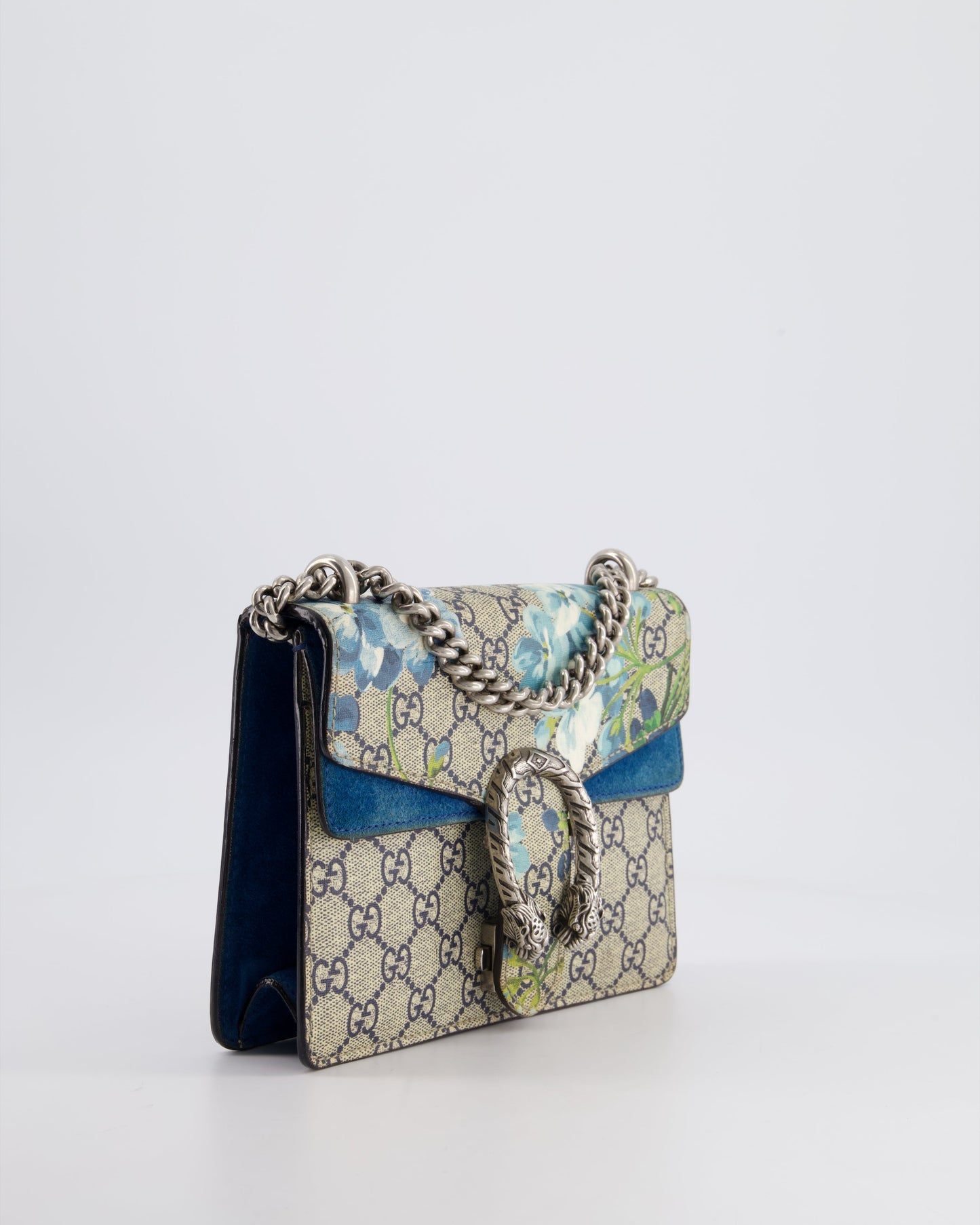 Gucci Brown and Blue Floral Canvas Mini Supreme Dionysus Crossbody Bag With Ruthenium Hardware
