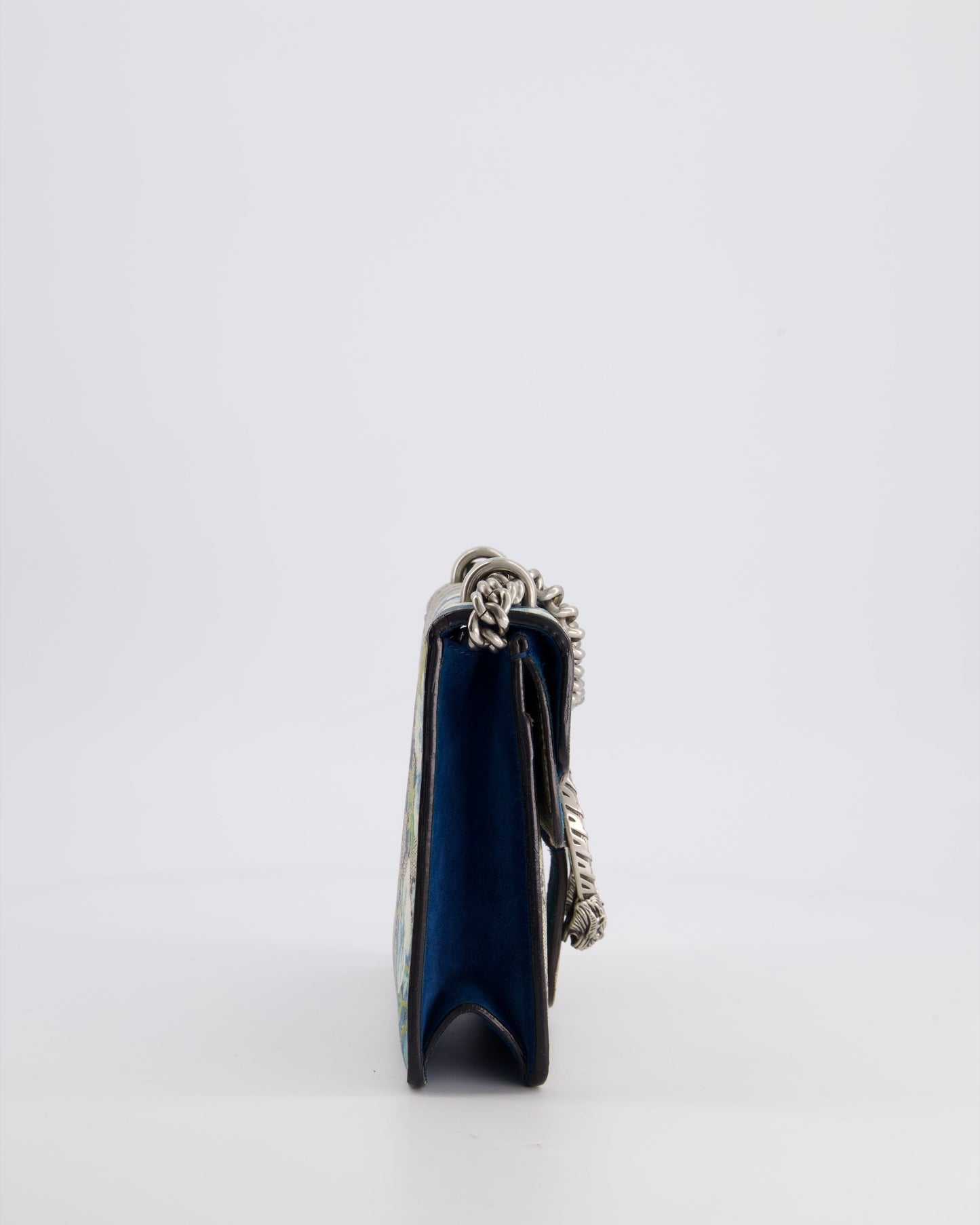 Gucci Brown and Blue Floral Canvas Mini Supreme Dionysus Crossbody Bag With Ruthenium Hardware