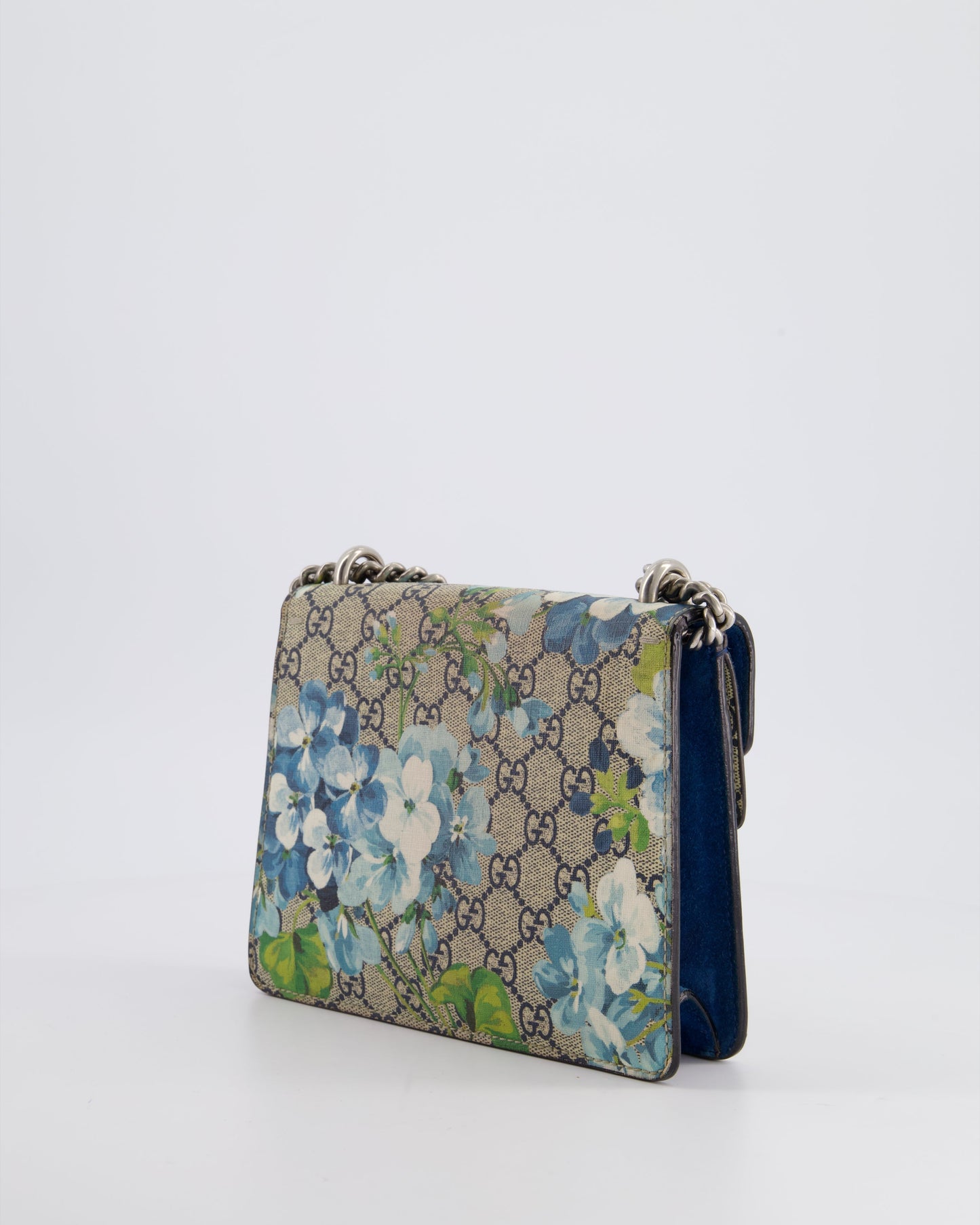 Gucci Brown and Blue Floral Canvas Mini Supreme Dionysus Crossbody Bag With Ruthenium Hardware