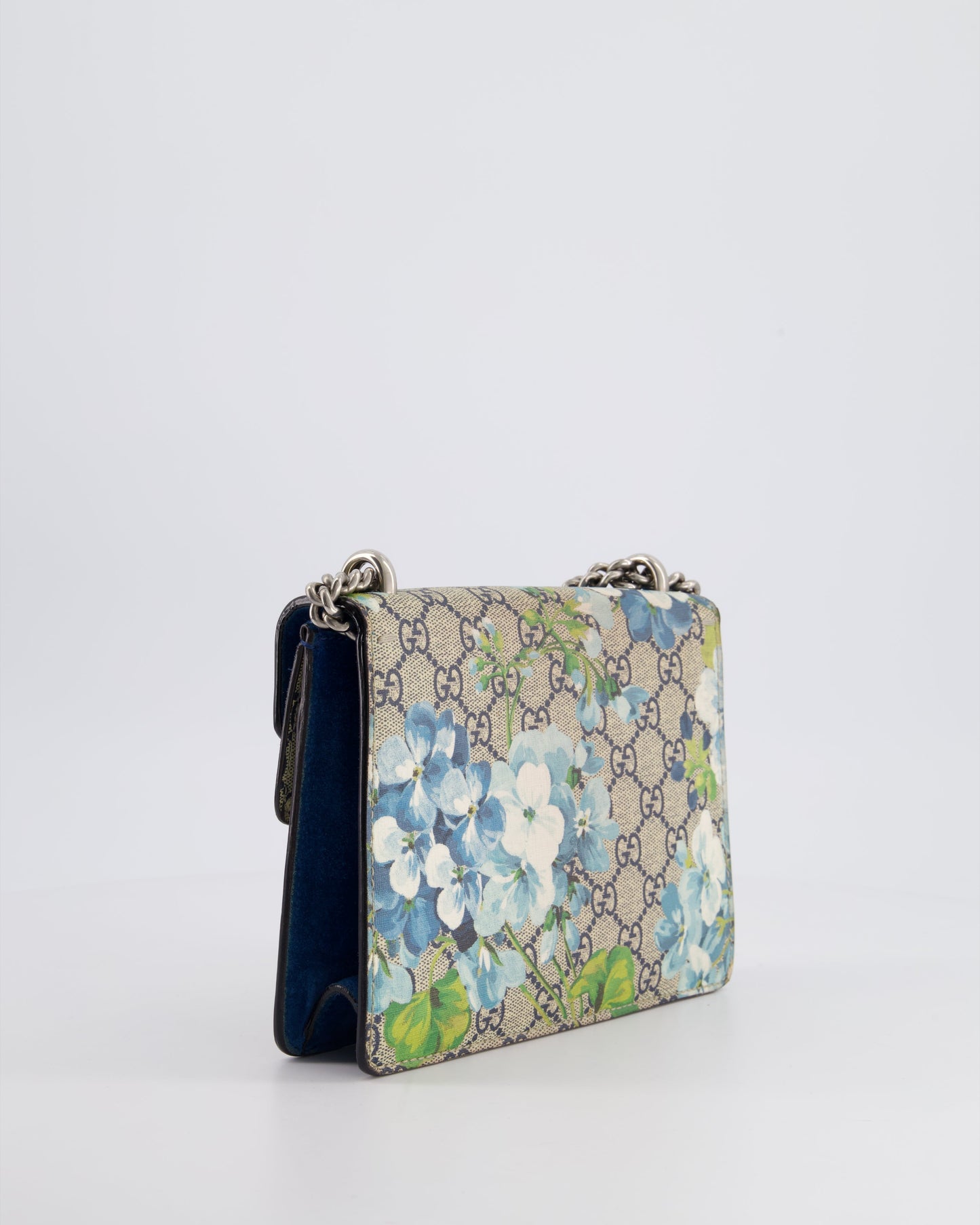 Gucci Brown and Blue Floral Canvas Mini Supreme Dionysus Crossbody Bag With Ruthenium Hardware