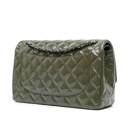 Green Chanel Jumbo Classic Patent Double Flap Shoulder Bag
