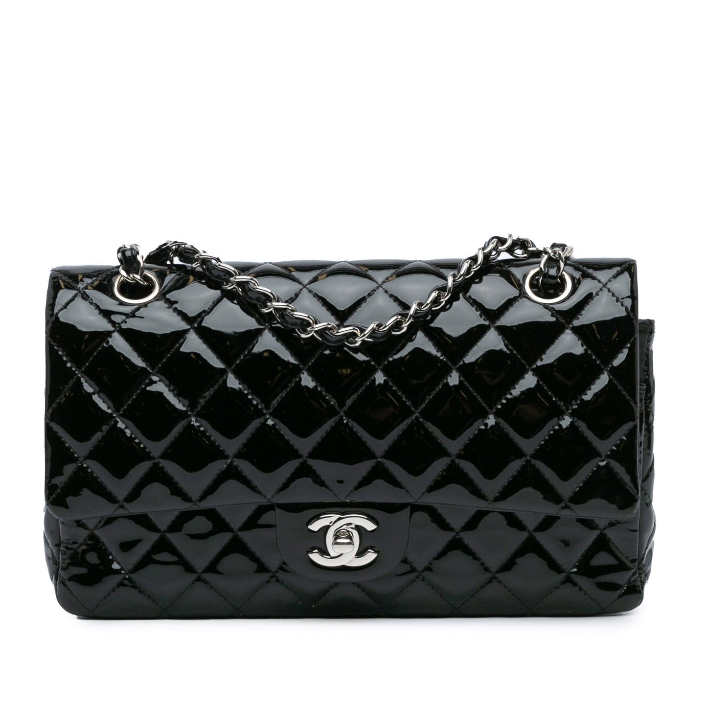 Black Chanel Medium Classic Patent Double Flap Shoulder Bag