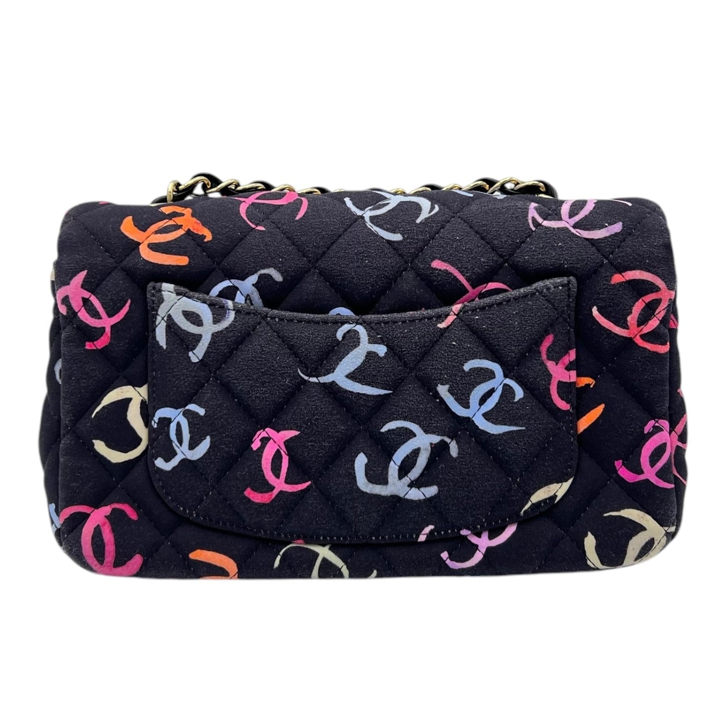 2024 Rectangle Mini Flap Multi-colour Shoulder Bag in Fabric, Gold hardware