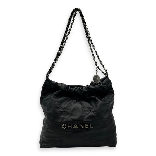 22 Small Black Shoulder Bag in Lambskin, Silver hardware