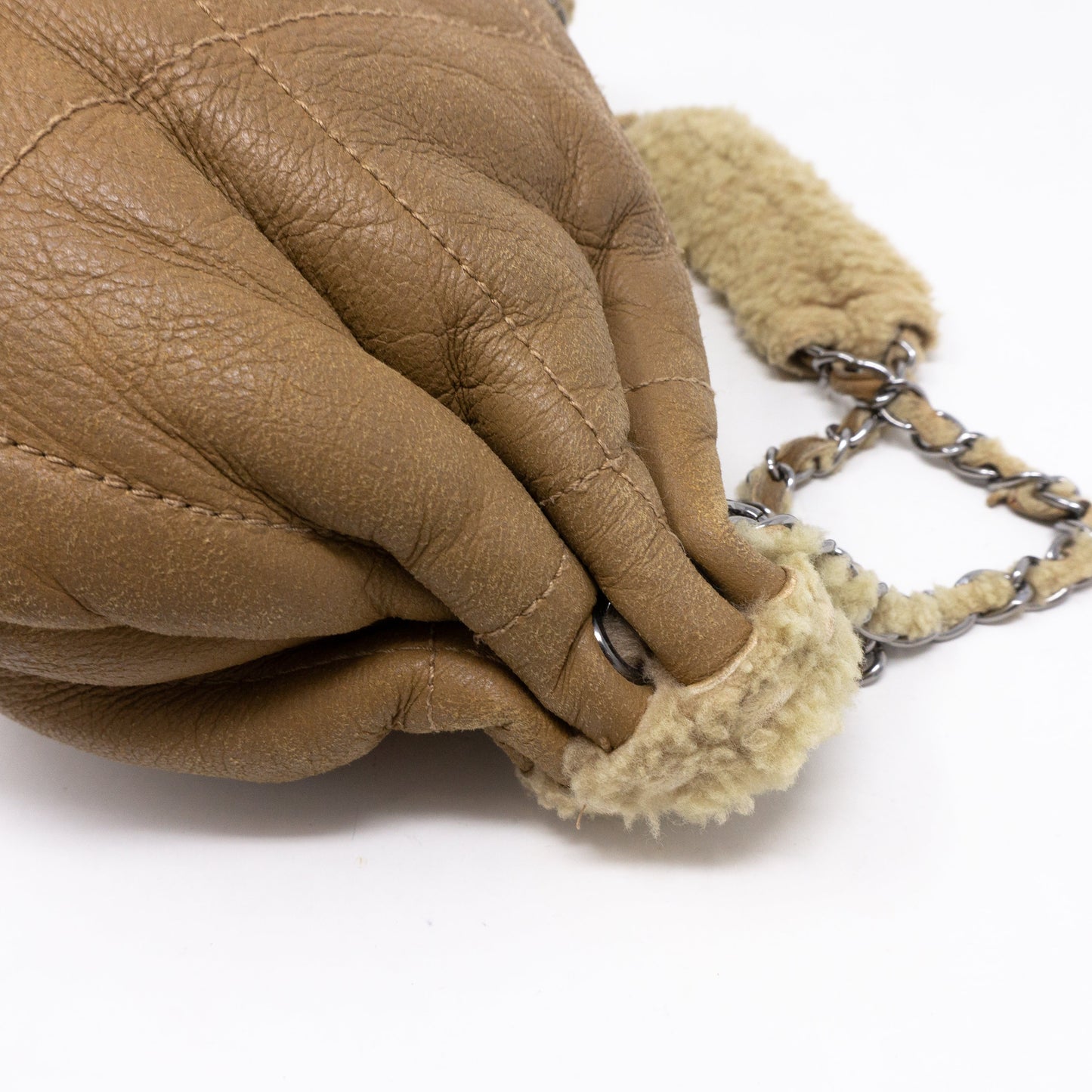 Chain Shoulder Bag Beige Wool