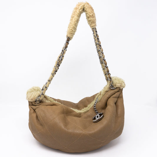 Chain Shoulder Bag Beige Wool