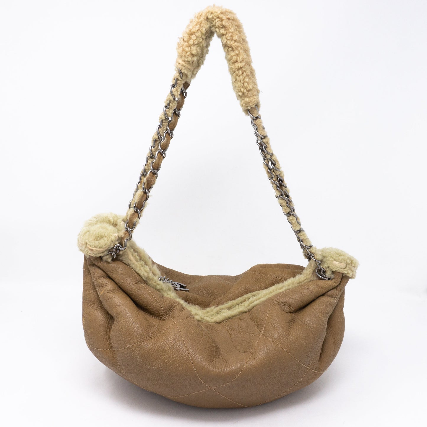 Chain Shoulder Bag Beige Wool