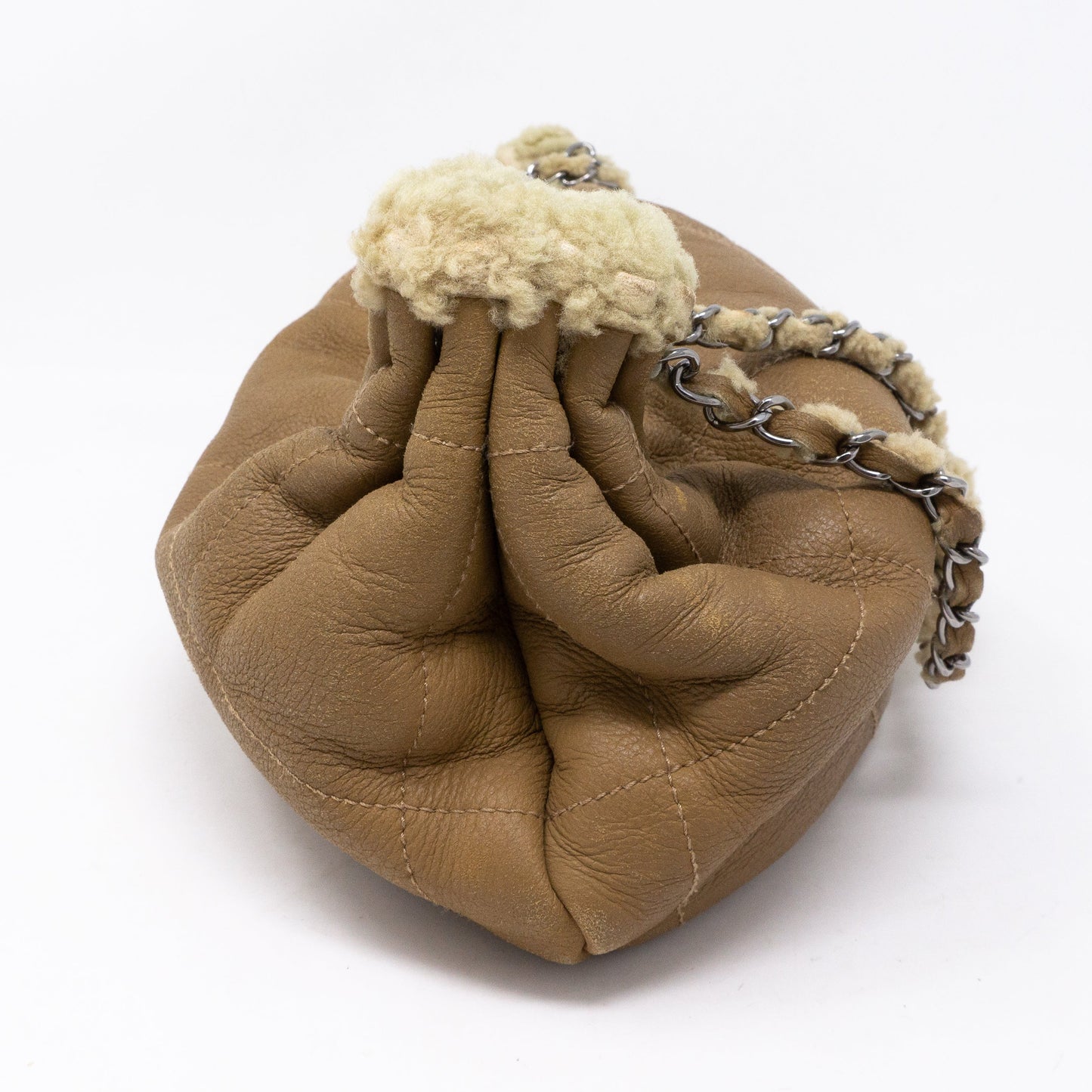 Chain Shoulder Bag Beige Wool
