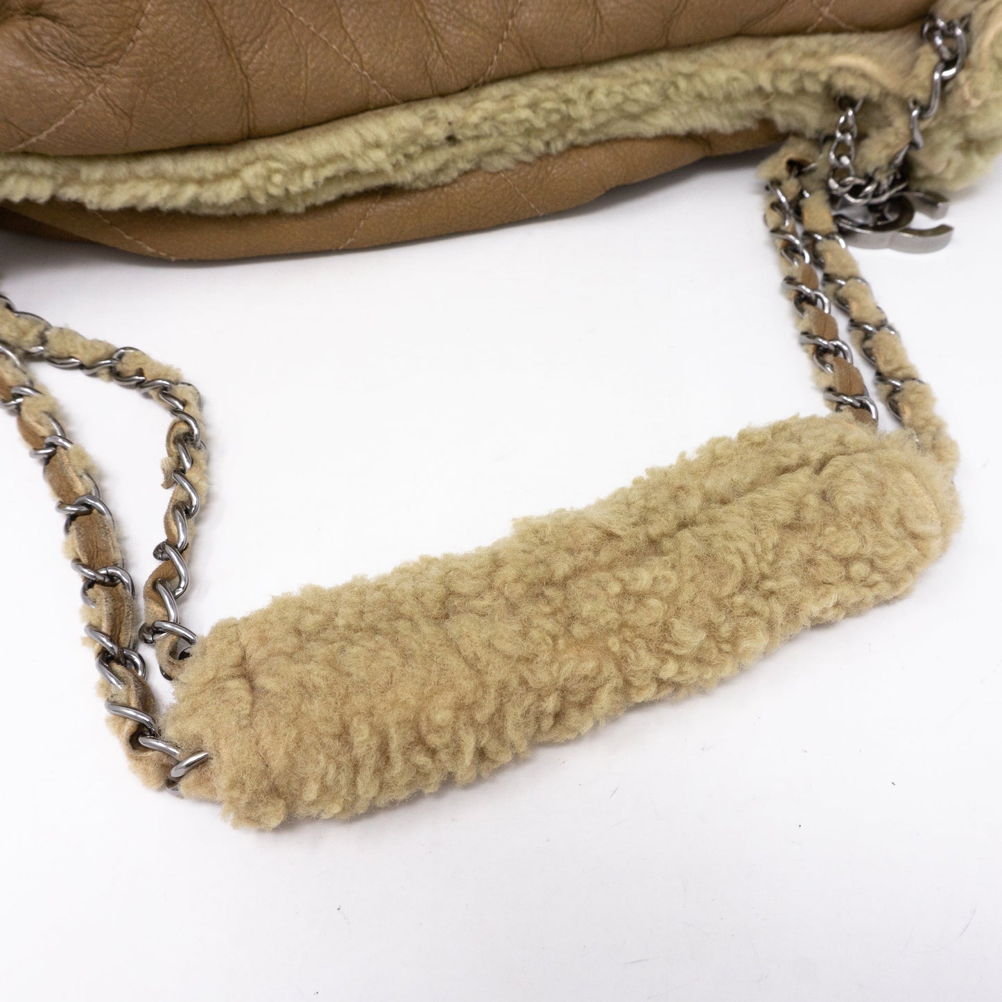 Chain Shoulder Bag Beige Wool