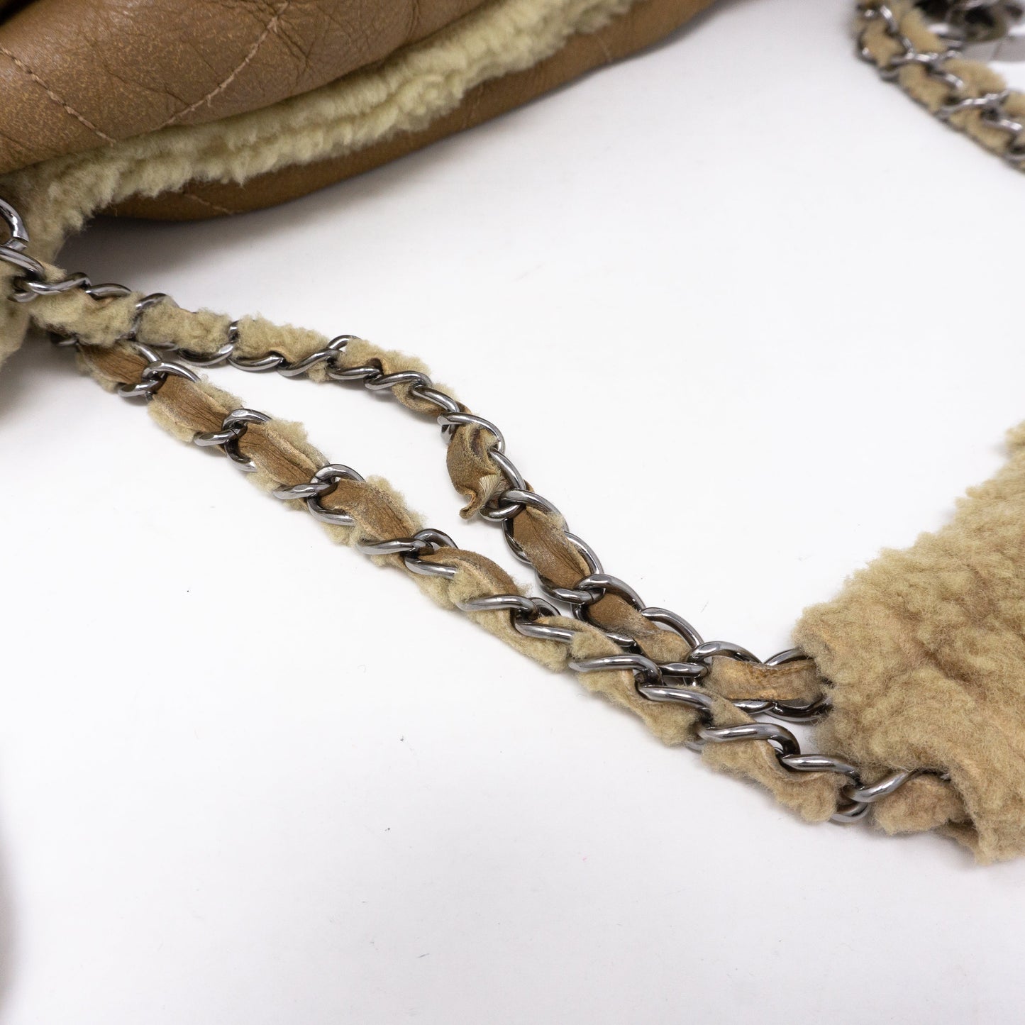 Chain Shoulder Bag Beige Wool