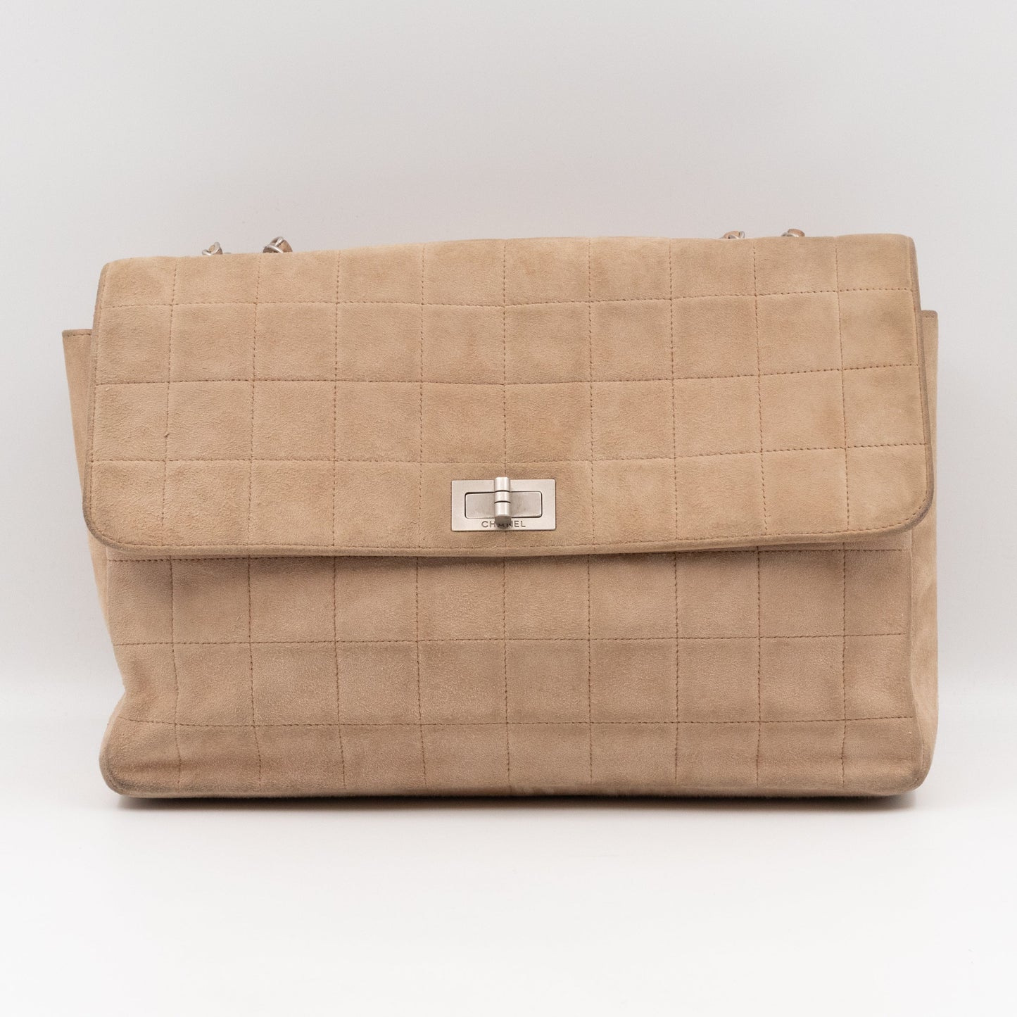 Mademoiselle Flap Shoulder Bag Choco Bar Beige Suede