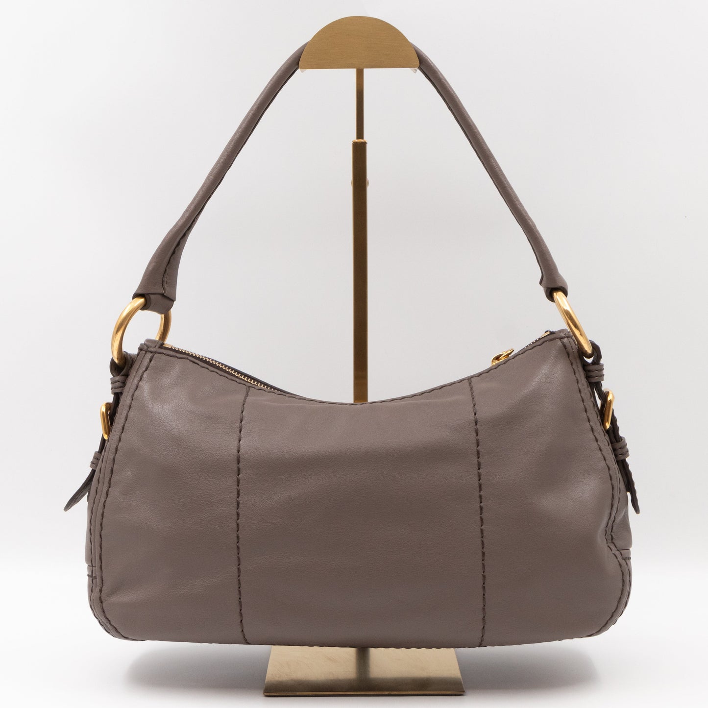 Shoulder Bag Grey Soft Calfskin Leather