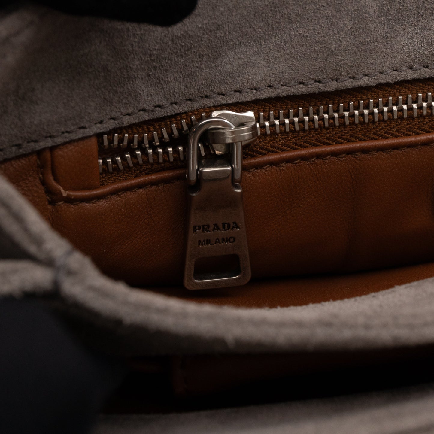 Chain Flap Shoulder Bag Grey Suede