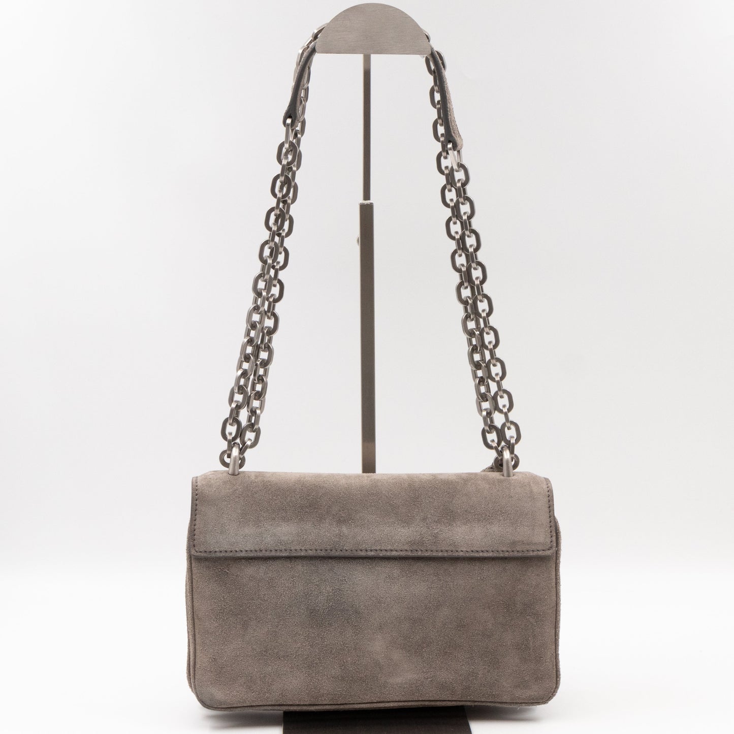 Chain Flap Shoulder Bag Grey Suede