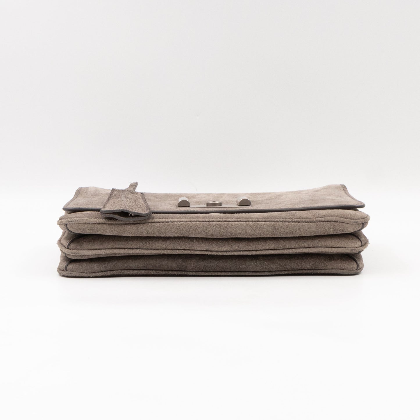 Chain Flap Shoulder Bag Grey Suede