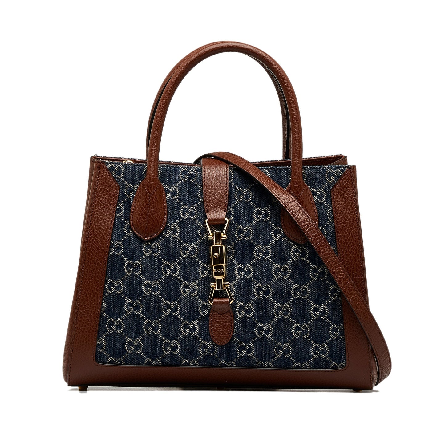 Blue Gucci Medium GG Denim Jackie 1961 Tote Satchel