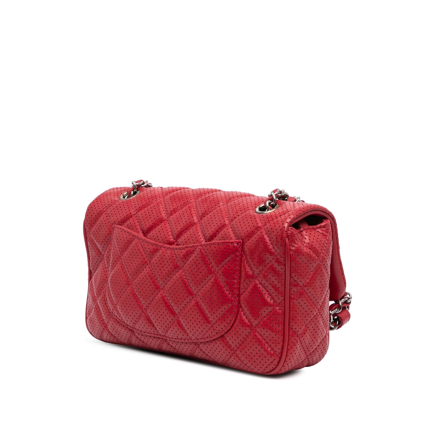 Red Chanel Medium Perforated Lambskin Punch Flap Shoulder Bag