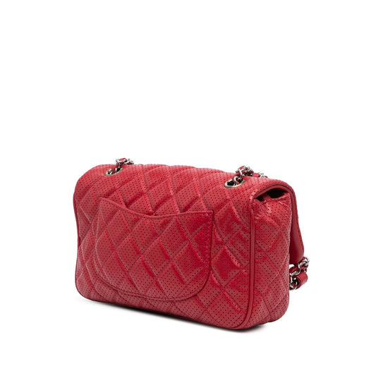 Red Chanel Medium Perforated Lambskin Punch Flap Shoulder Bag