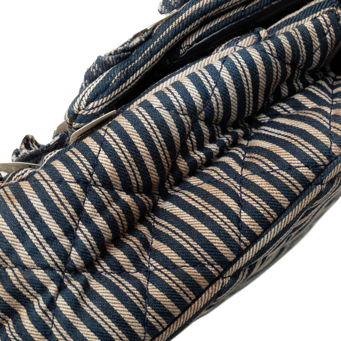 Blue Chanel Medium Cotton Striped Double Flap Shoulder Bag