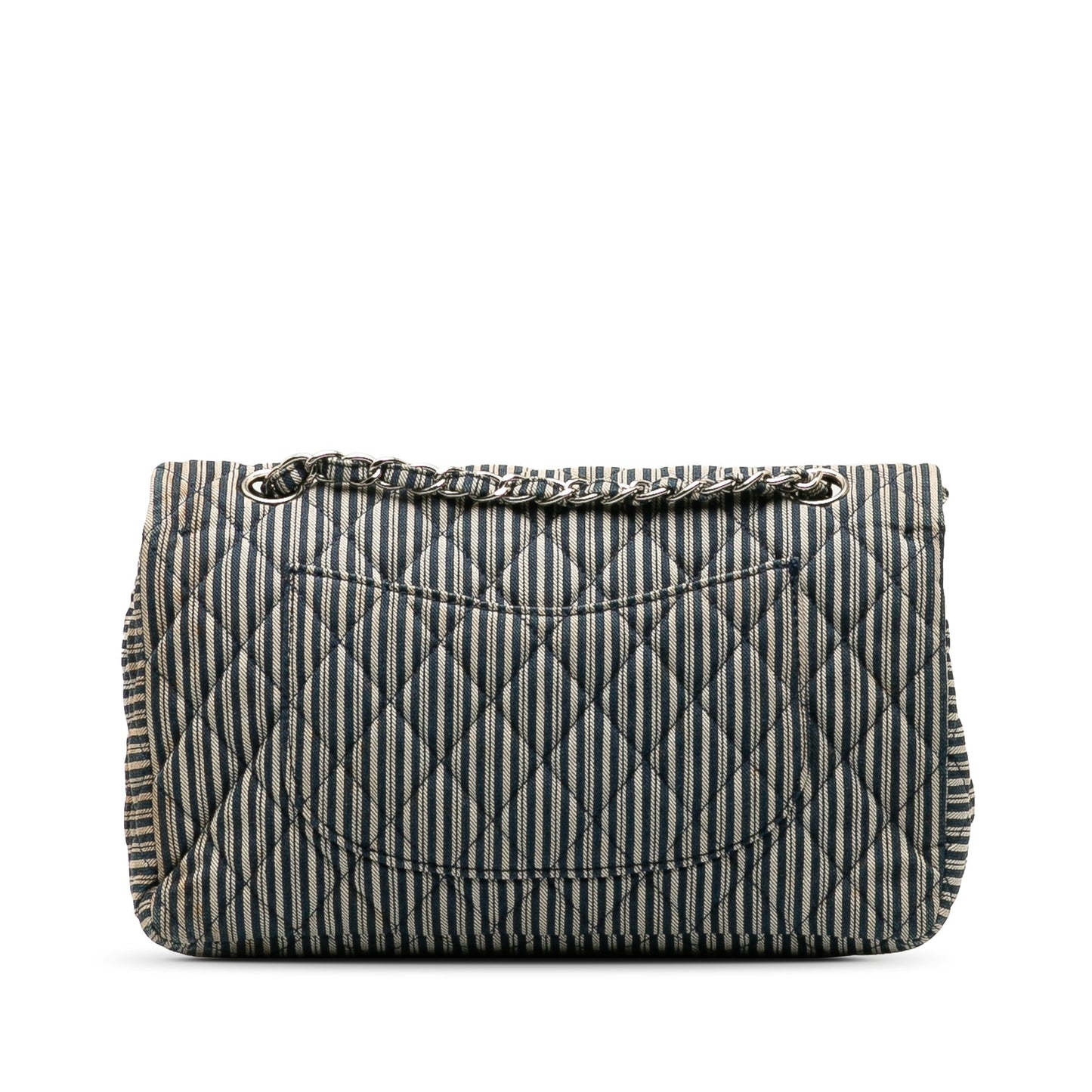Blue Chanel Medium Cotton Striped Double Flap Shoulder Bag