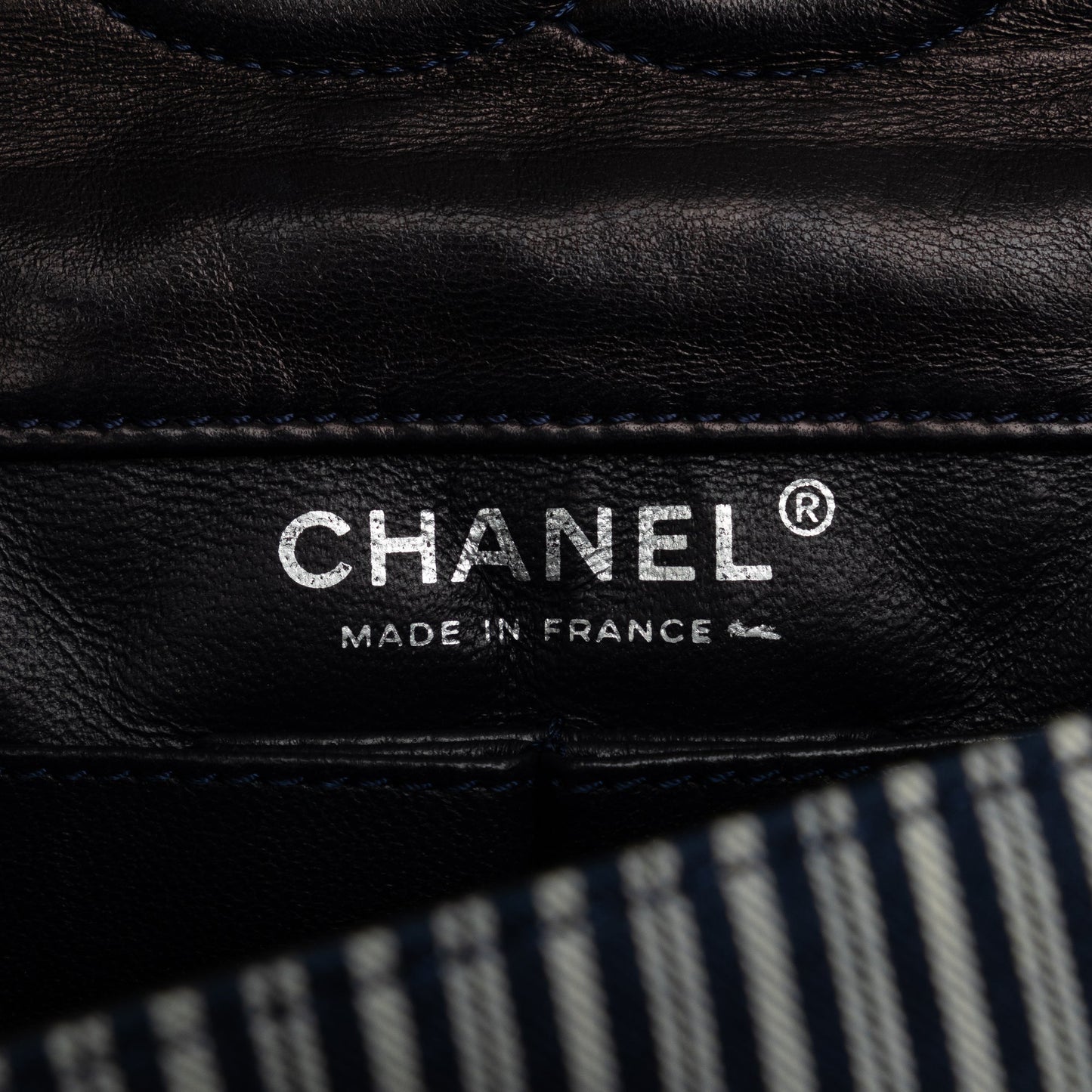 Blue Chanel Medium Cotton Striped Double Flap Shoulder Bag