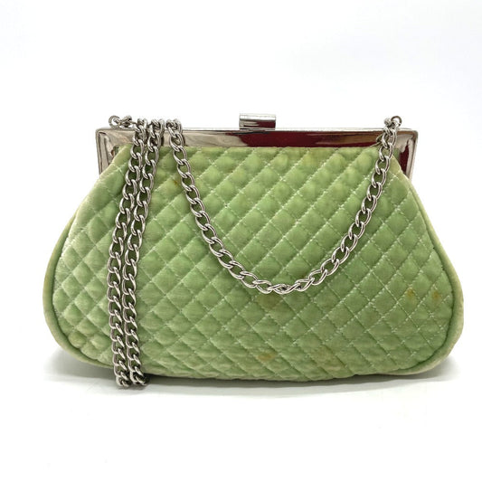 CHANEL Shoulder Bag Velor Green x Silver Metal COCO Mark Matrasse Women Used