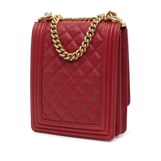 Red Chanel Quilted Caviar North South Boy Flap Shoulder Bag