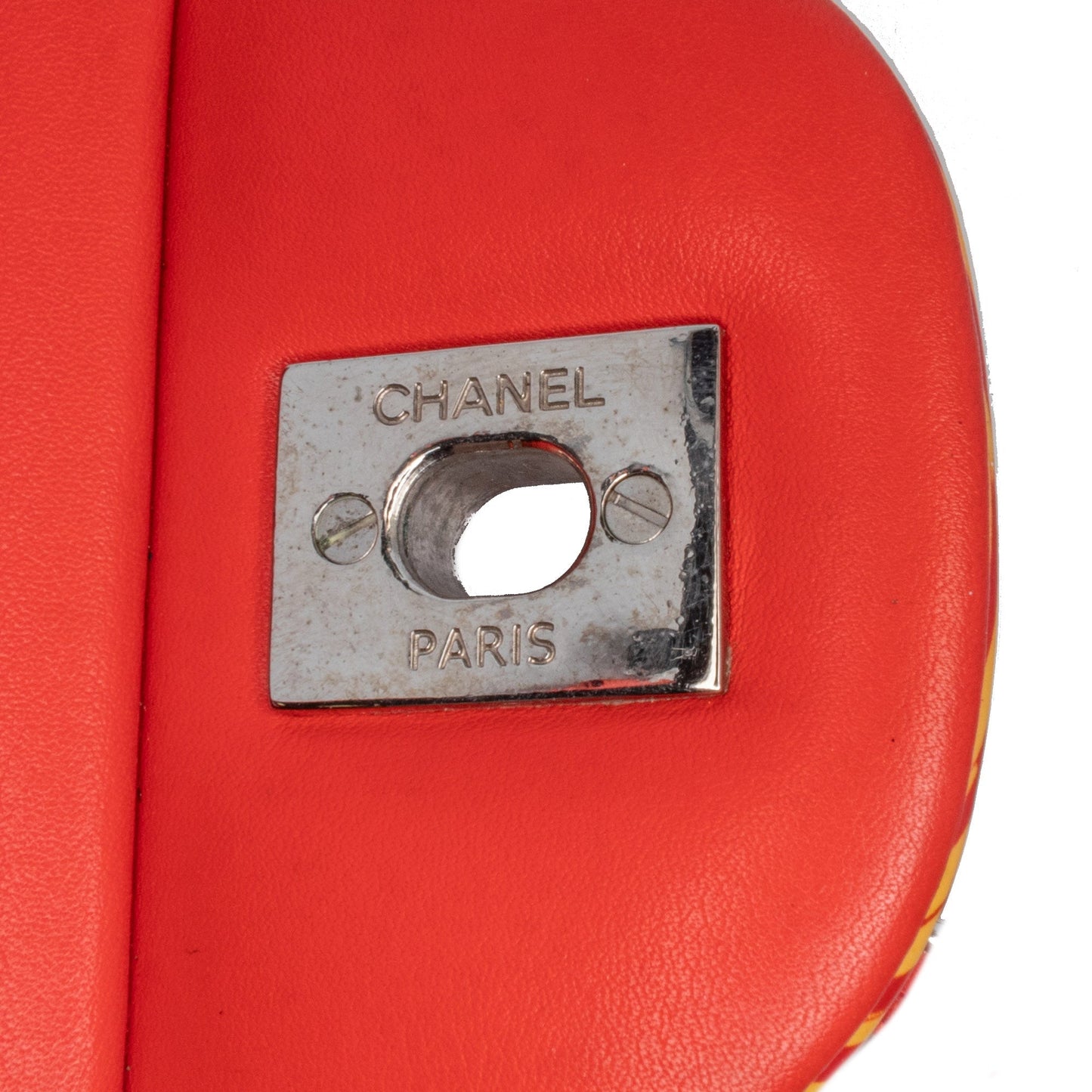 Orange Chanel Jumbo Classic Patent Stiped Double Flap Shoulder Bag
