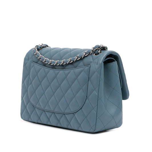 Blue Chanel Jumbo Classic Lambskin Double Flap Shoulder Bag