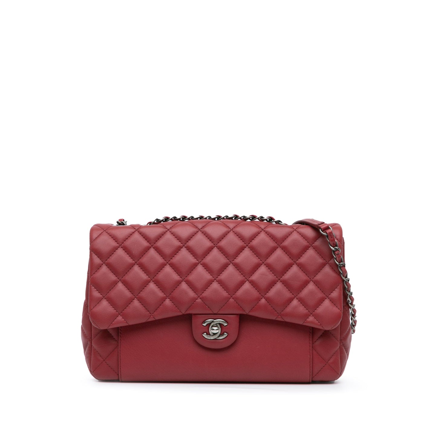 Red Chanel CC Quilted Lambskin Single Flap Shoulder Bag